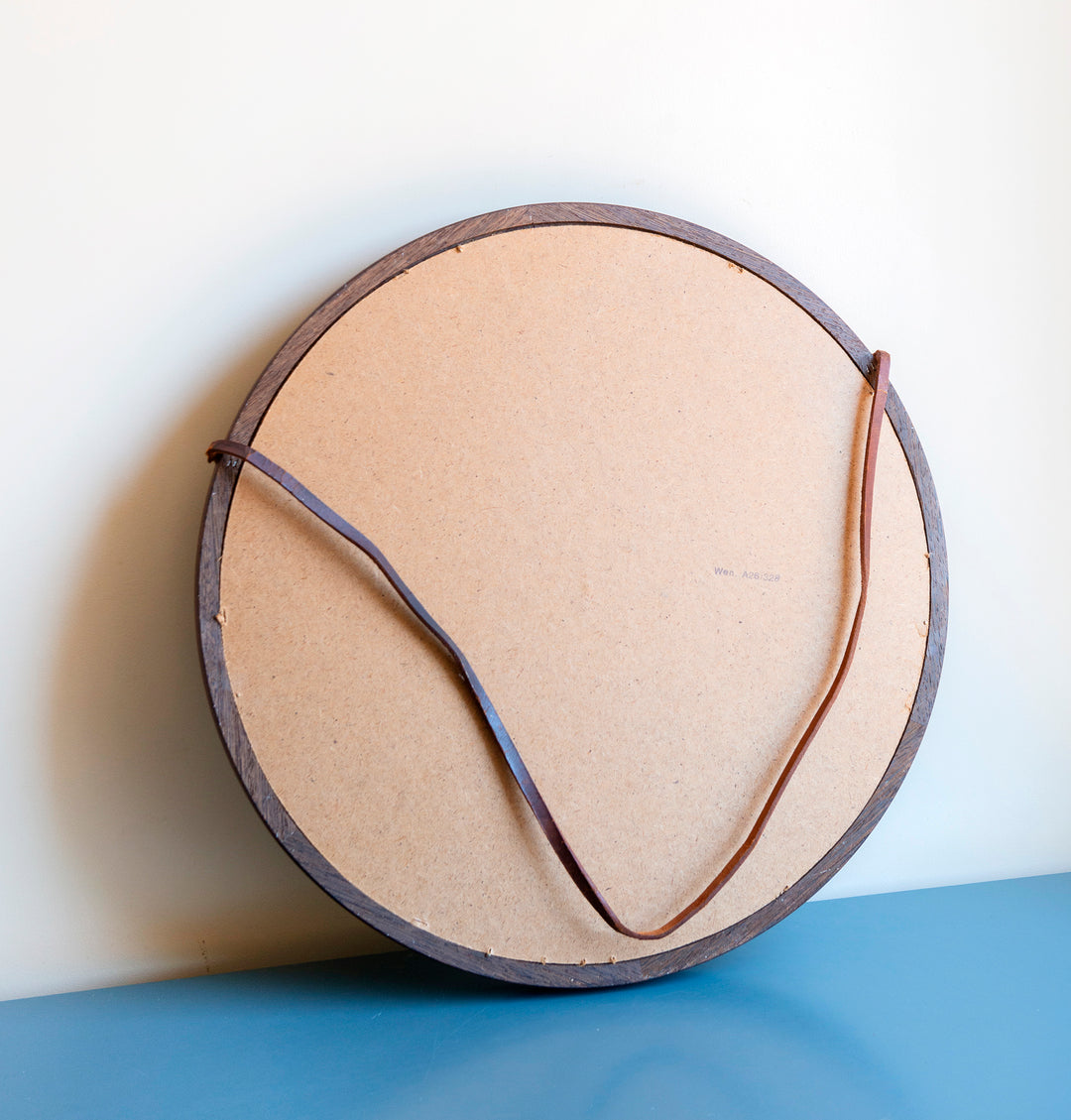 Round Wooden Mirror With Leather Cord, Danish Design, 1960s