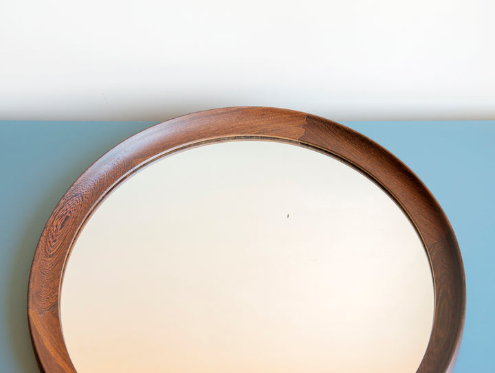 Round Wooden Mirror With Leather Cord, Danish Design, 1960s