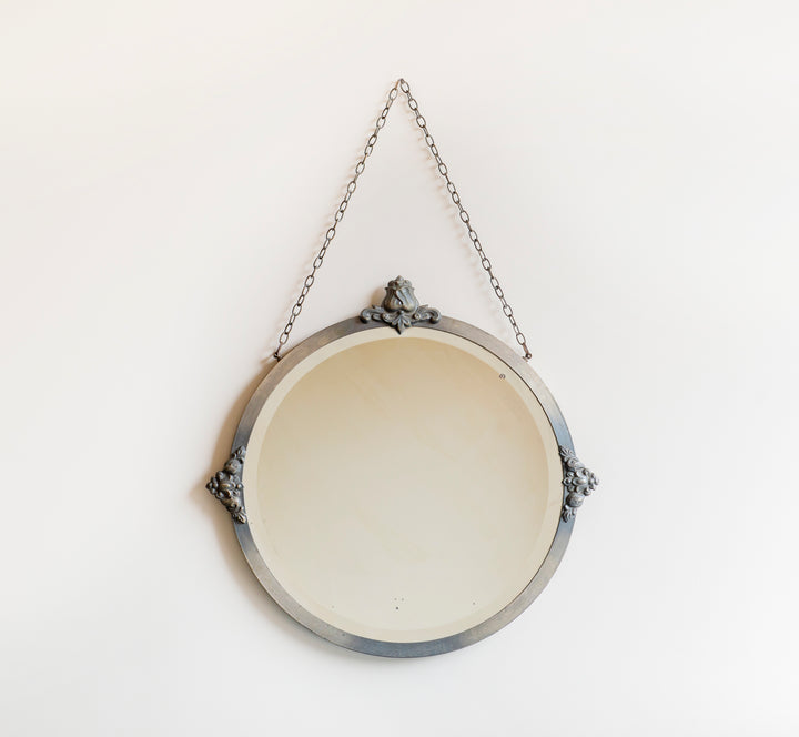 Antique Silver Mirror With Hanging Chain - 1930s Design