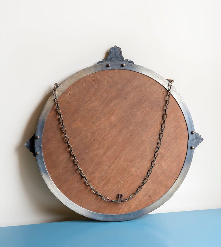 Antique Silver Mirror With Hanging Chain - 1930s Design