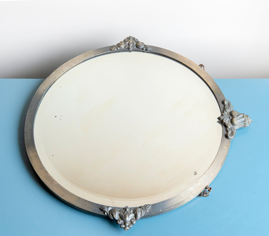 Antique Silver Mirror With Hanging Chain - 1930s Design