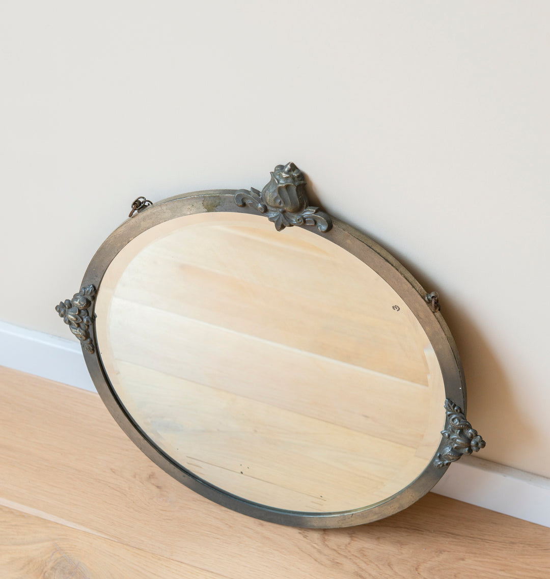 Antique Silver Mirror With Hanging Chain - 1930s Design