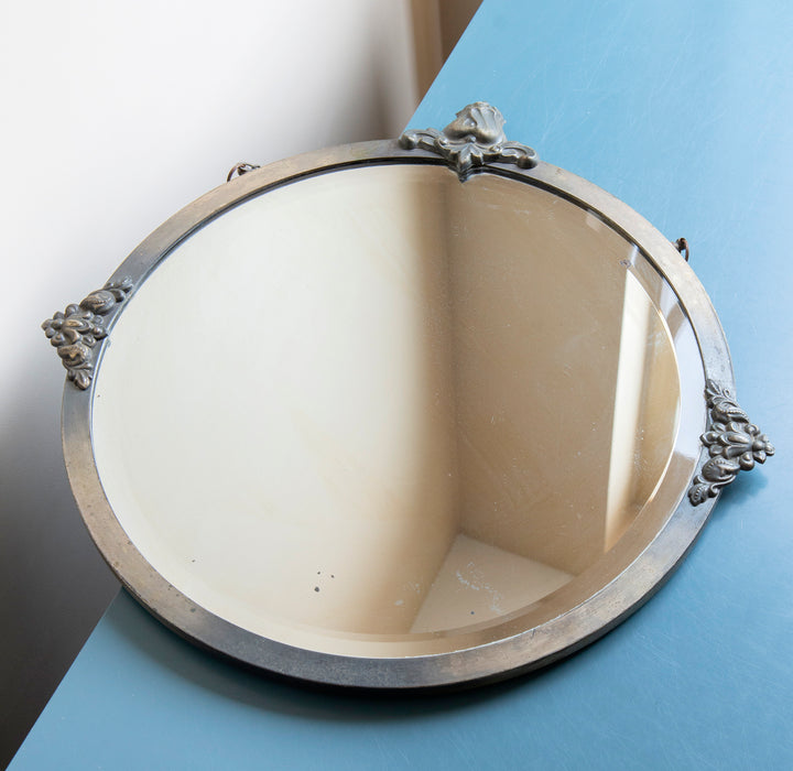 Antique Silver Mirror With Hanging Chain - 1930s Design