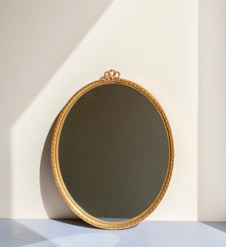 Oval Baroque Golden Bow Mirror, 1960s