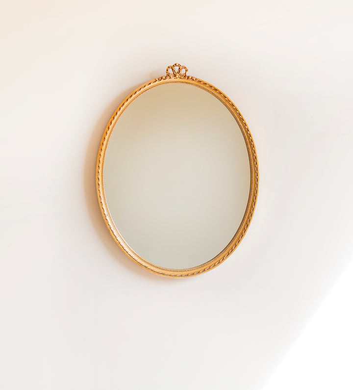 Oval Baroque Golden Bow Mirror, 1960s