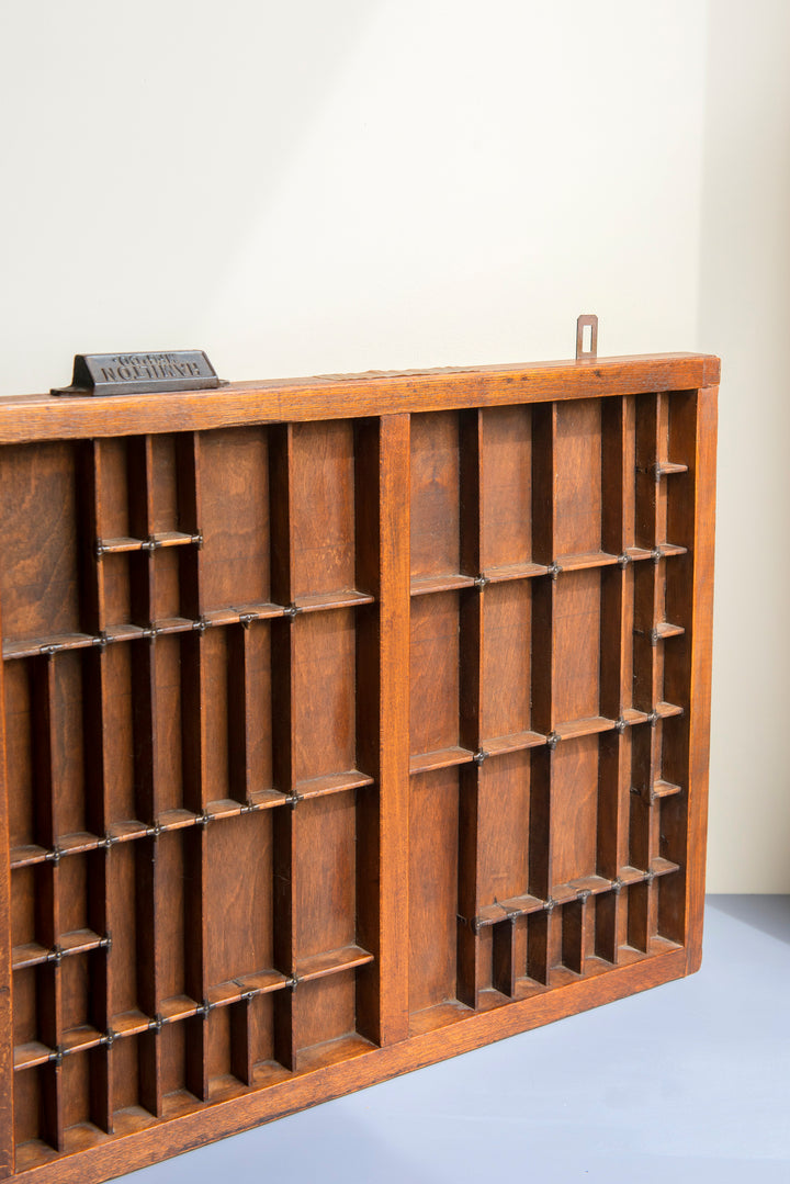 Antique Wooden Letter Press Tray With Metal Handle - Hamilton