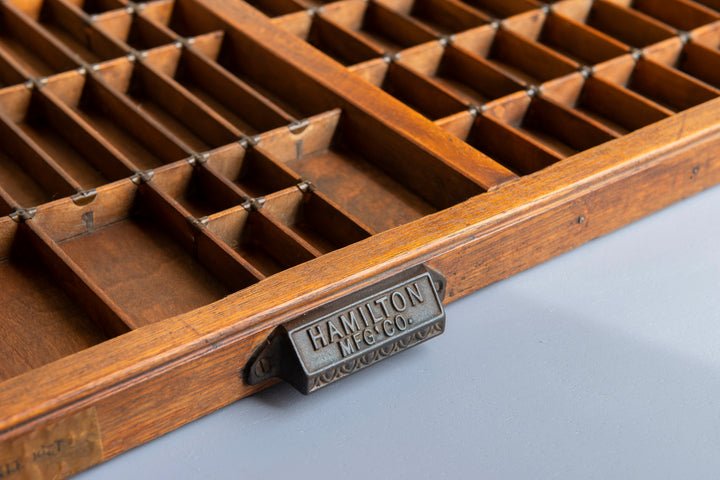 Antique Wooden Letter Press Tray With Metal Handle - Hamilton