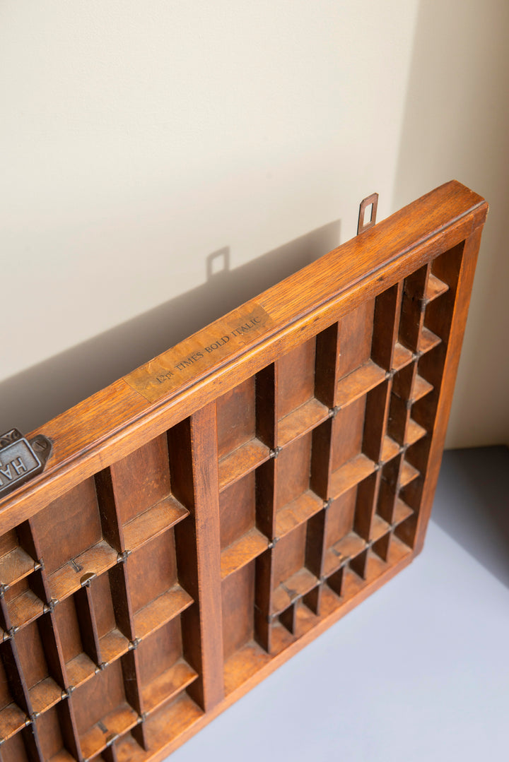 Antique Wooden Letter Press Tray With Metal Handle - Hamilton