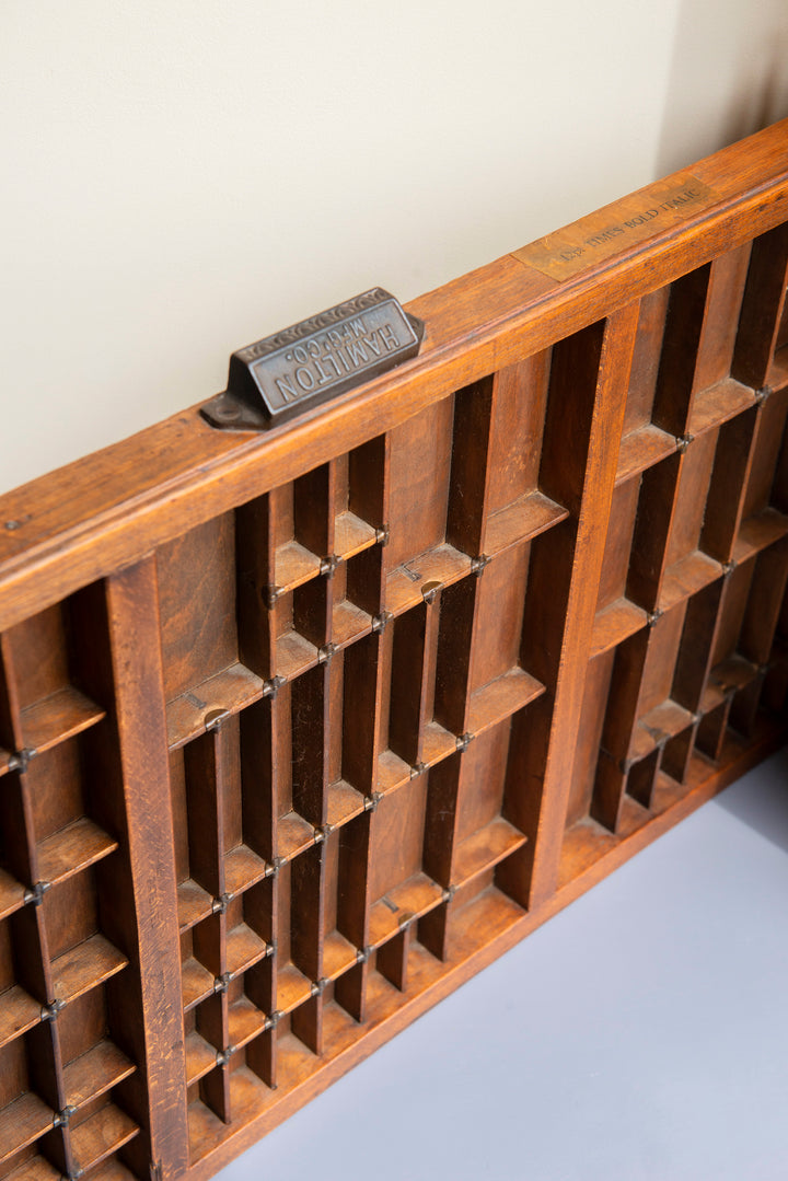 Antique Wooden Letter Press Tray With Metal Handle - Hamilton