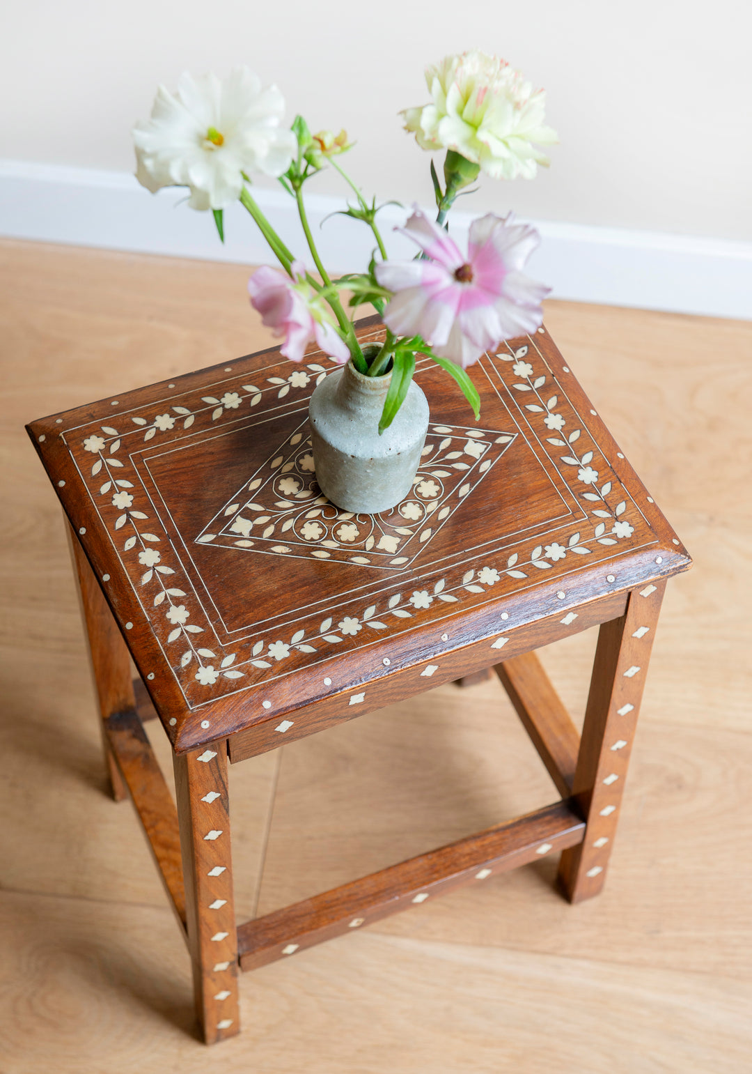 Antique Indian Rosewood Side Table, Pearl Inlay