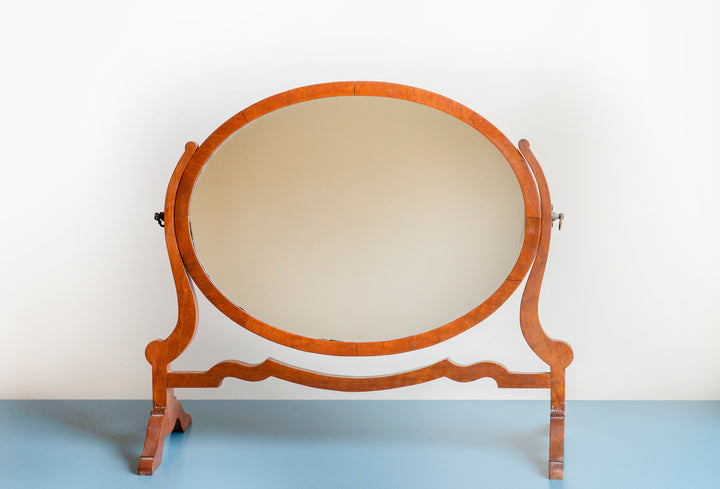 Antique English Table Mirror, Mahogany Wood