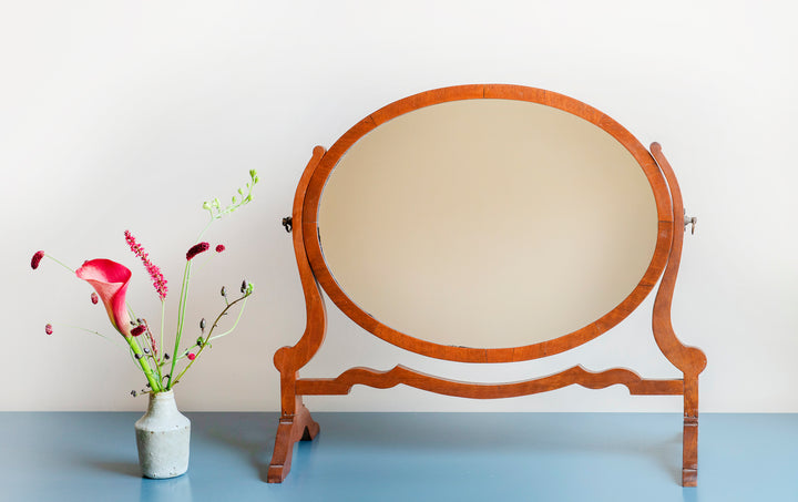 Antique English Table Mirror, Mahogany Wood