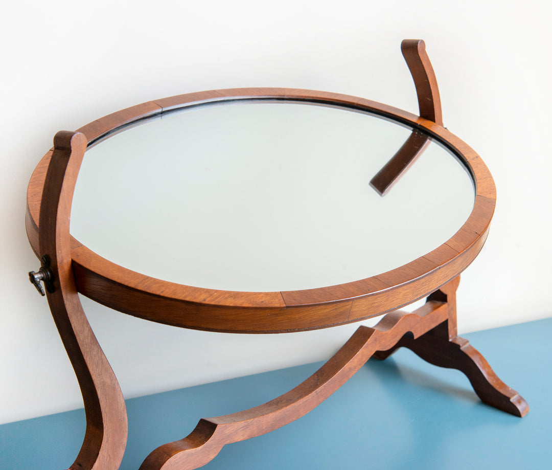 Antique English Table Mirror, Mahogany Wood