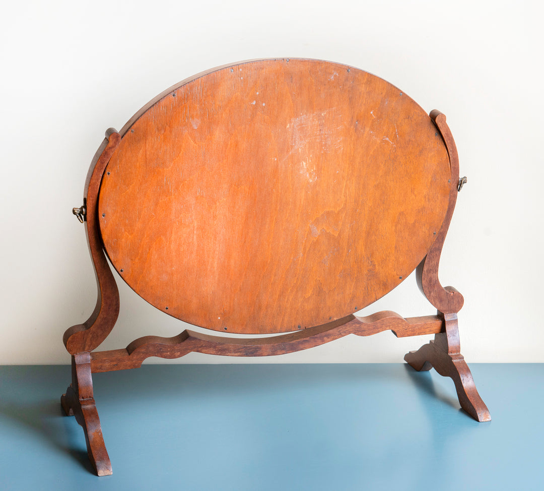 Antique English Table Mirror, Mahogany Wood