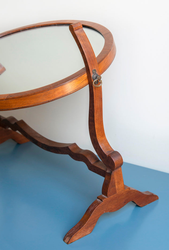 Antique English Table Mirror, Mahogany Wood