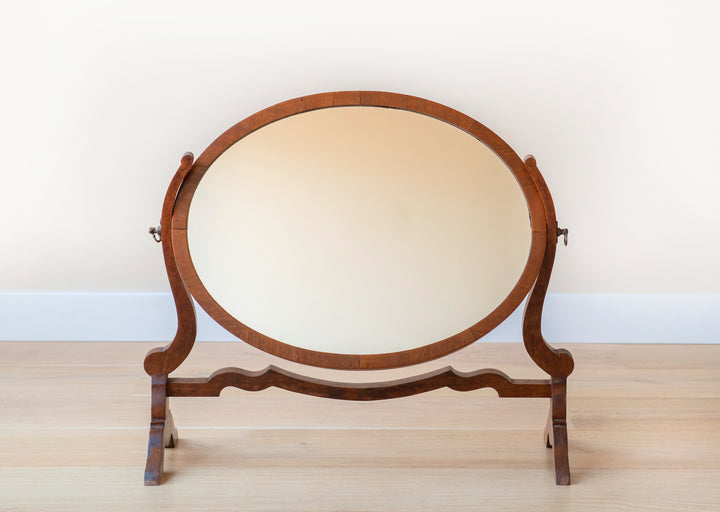 Antique English Table Mirror, Mahogany Wood