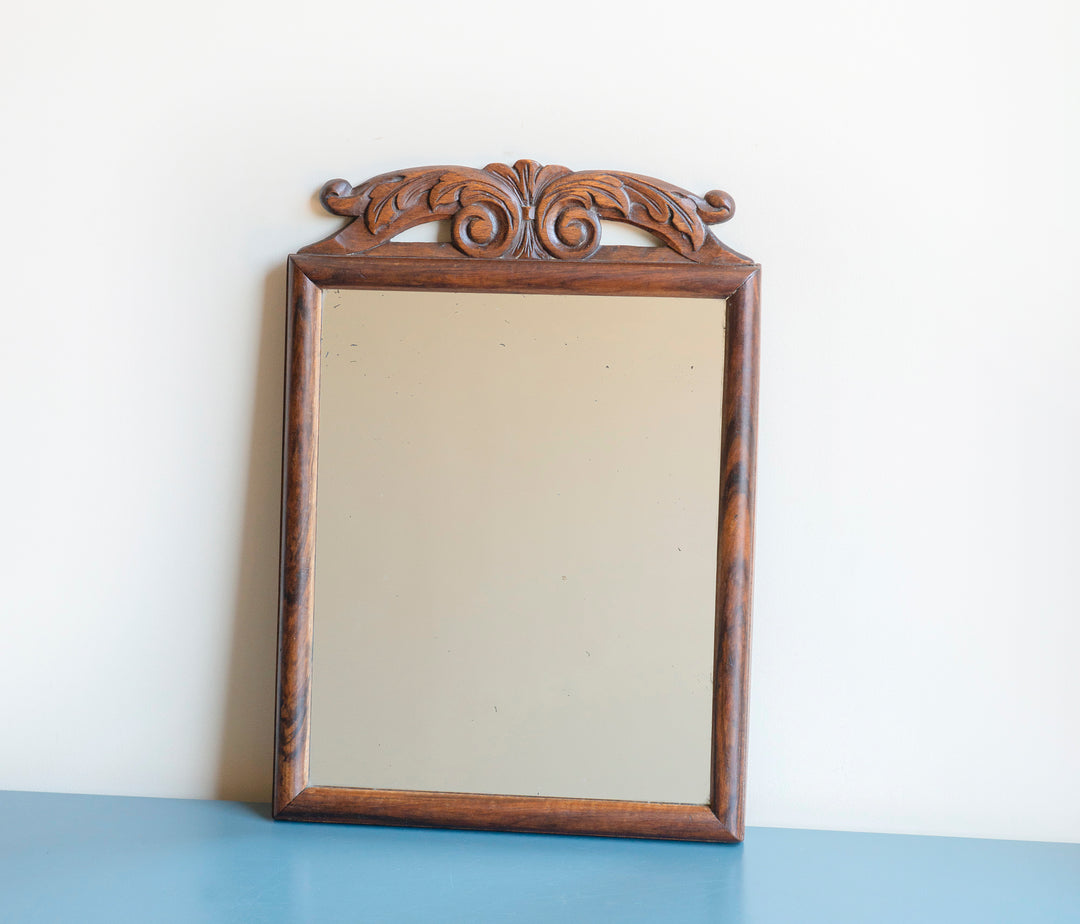 Antique Wall Mirror With Ornament, Hand Carved Frame