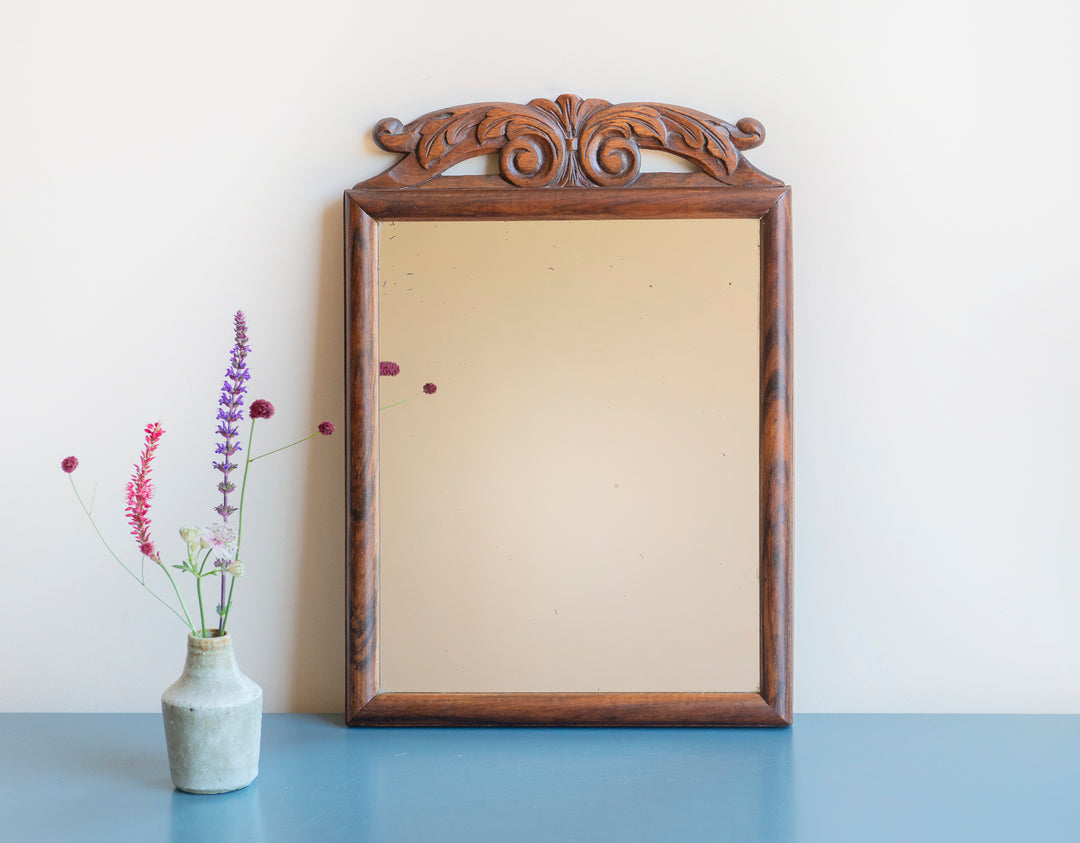 Antique Wall Mirror With Ornament, Hand Carved Frame