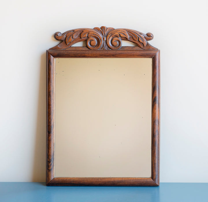 Antique Wall Mirror With Ornament, Hand Carved Frame