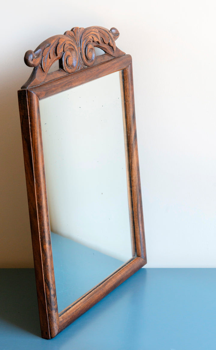 Antique Wall Mirror With Ornament, Hand Carved Frame