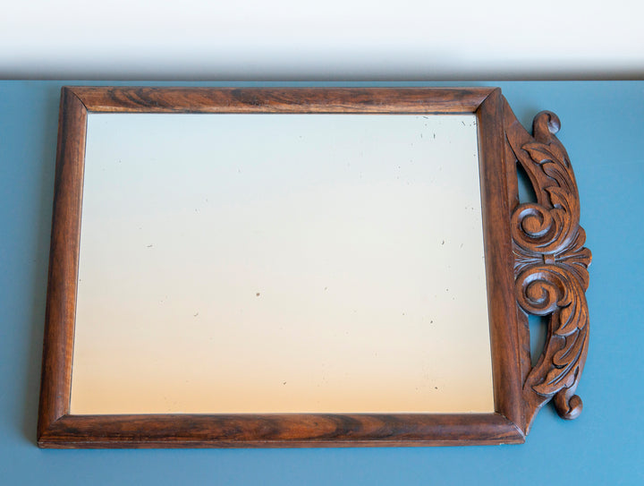Antique Wall Mirror With Ornament, Hand Carved Frame