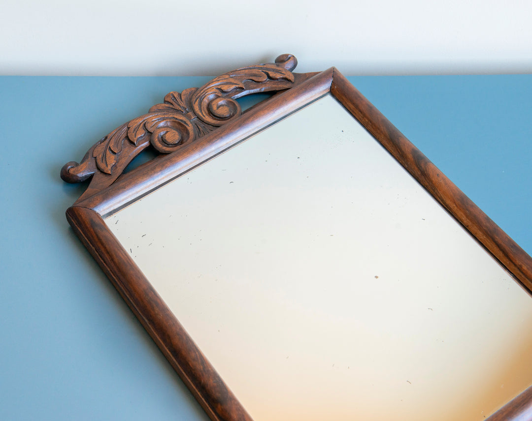 Antique Wall Mirror With Ornament, Hand Carved Frame