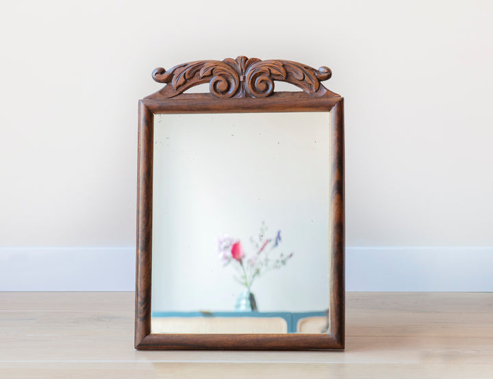 Antique Wall Mirror With Ornament, Hand Carved Frame