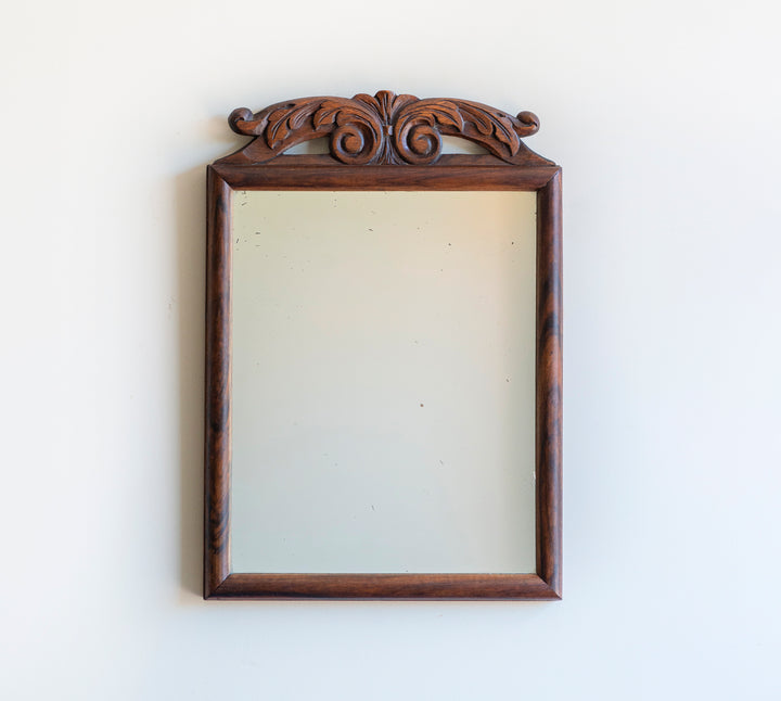 Antique Wall Mirror With Ornament, Hand Carved Frame