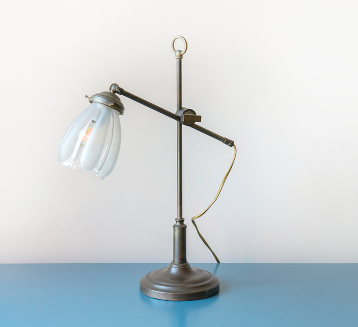 Antique Brass Table Lamp With Tulip Glass Shade