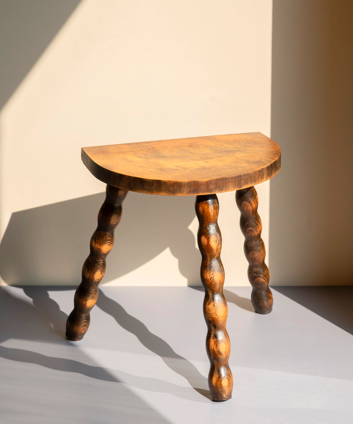 Half Round Oak Bobbin Stool, Made In France
