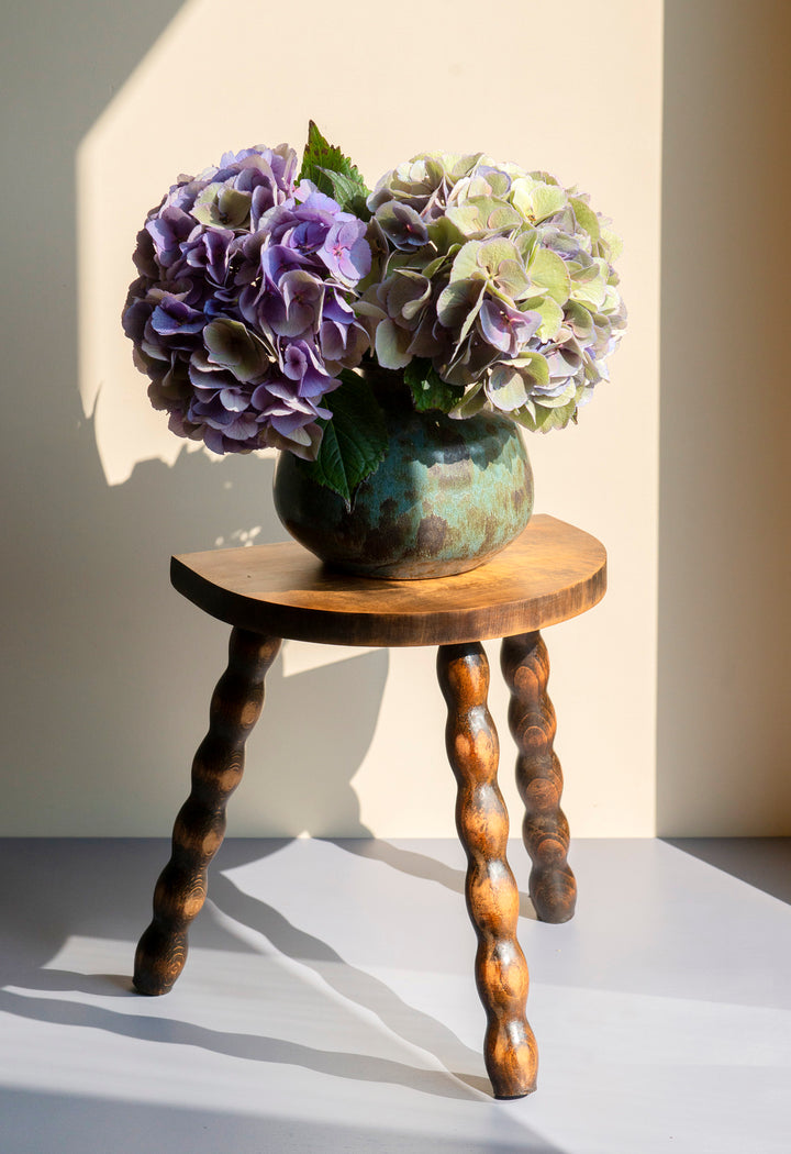 Half Round Oak Bobbin Stool, Made In France