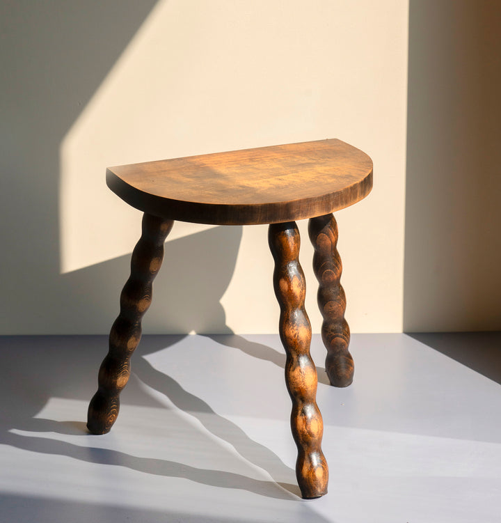 Half Round Oak Bobbin Stool, Made In France