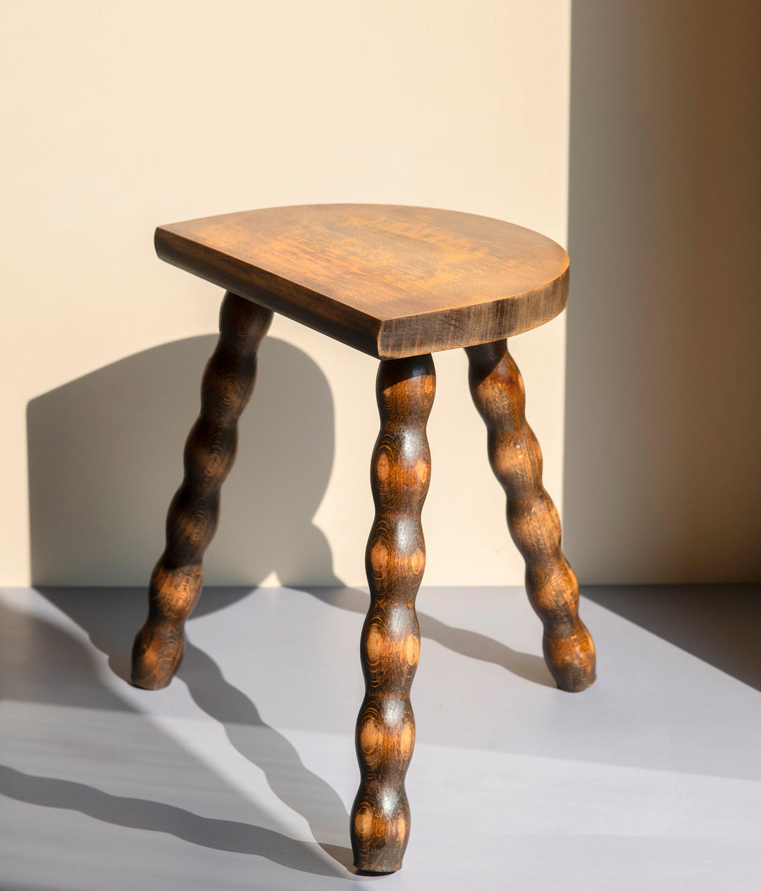 Half Round Oak Bobbin Stool, Made In France