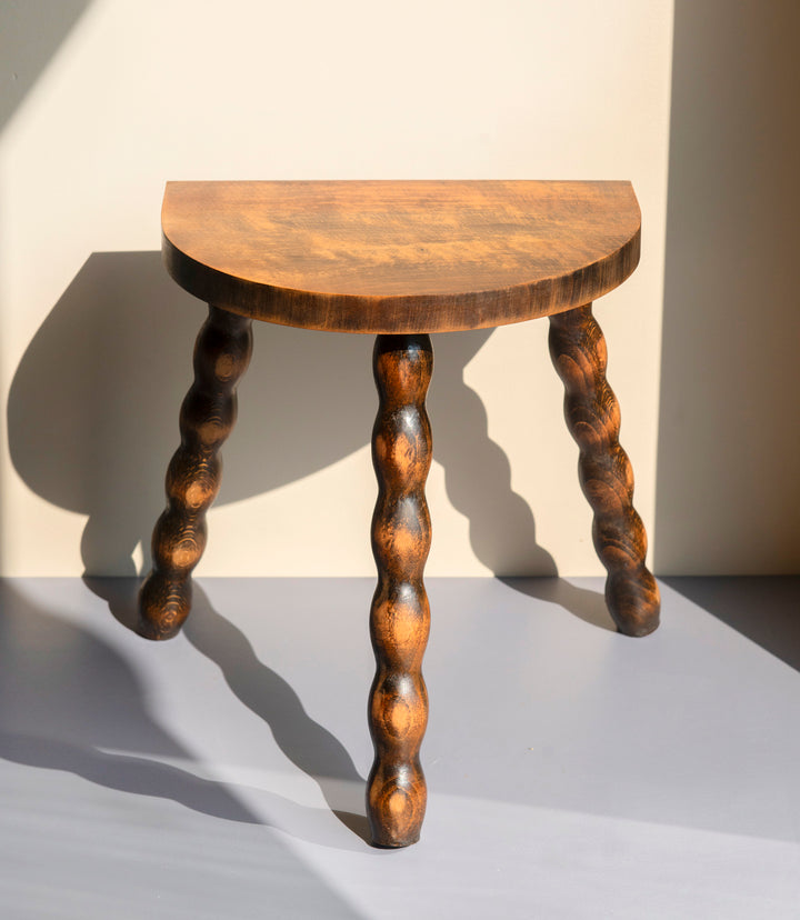 Half Round Oak Bobbin Stool, Made In France