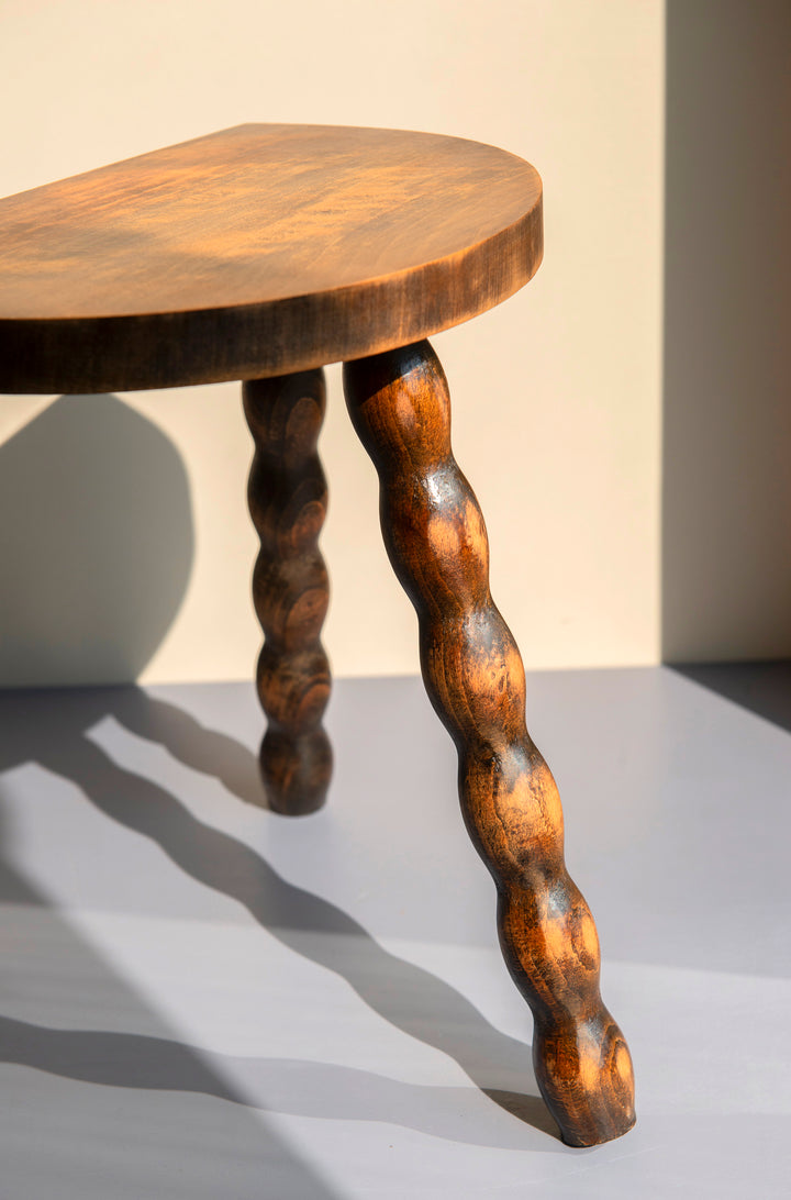 Half Round Oak Bobbin Stool, Made In France
