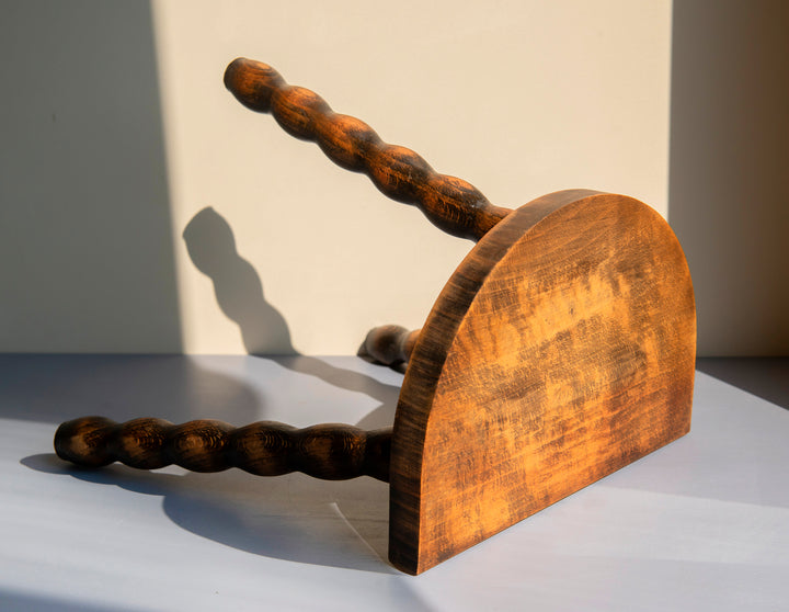 Half Round Oak Bobbin Stool, Made In France
