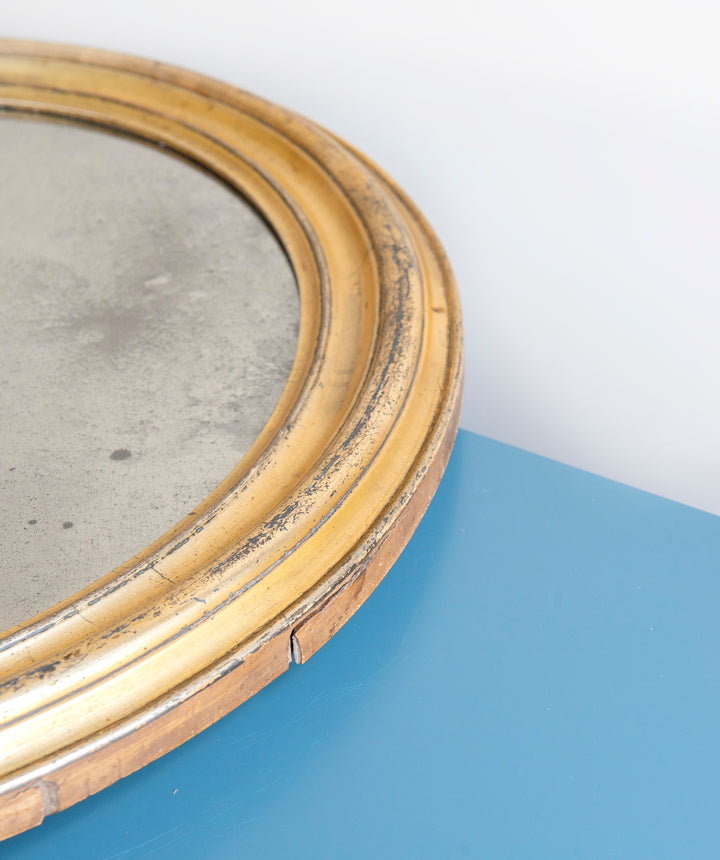 Large Oval French Mirror With Mercury Glass, 19th Century