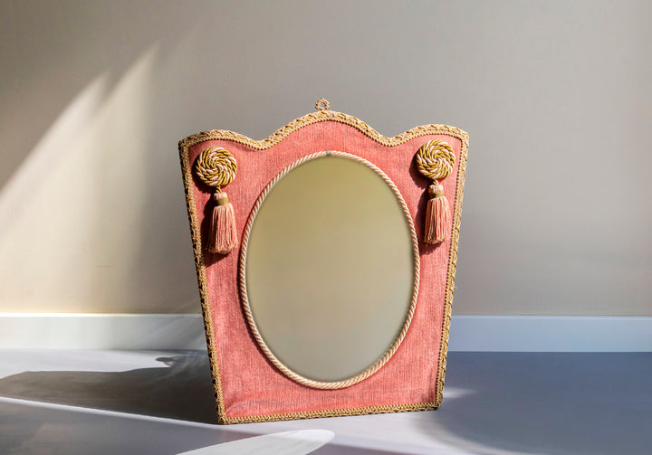 Velvet Upholstered Mirror With Tassels, Boudoir Home Decor