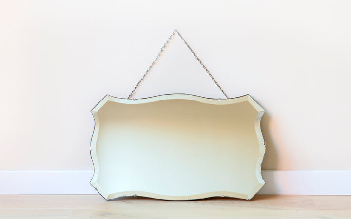 Antique Frameless Mirror With Hanging Chain, Art Deco