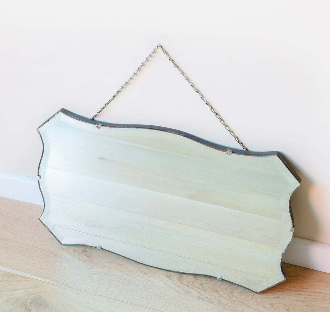 Antique Frameless Mirror With Hanging Chain, Art Deco