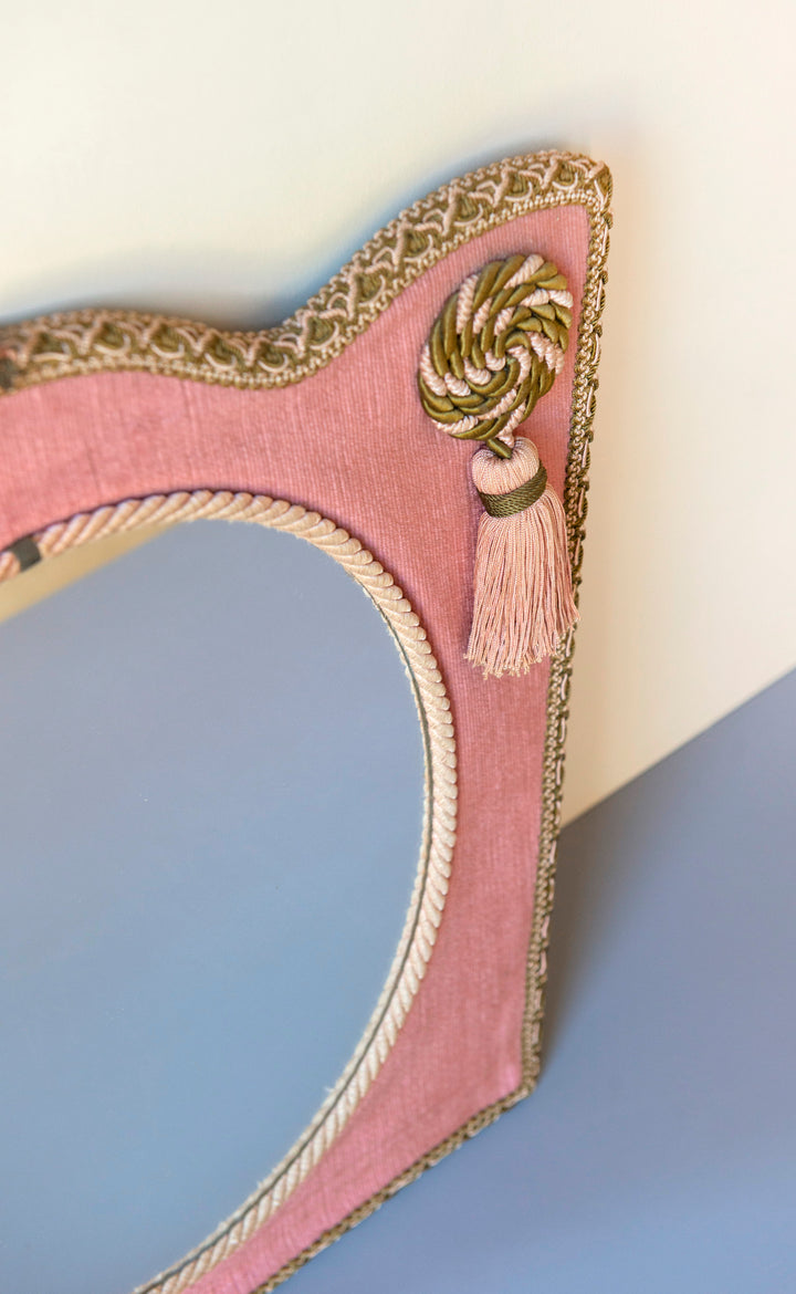 Velvet Upholstered Mirror With Tassels, Boudoir Home Decor