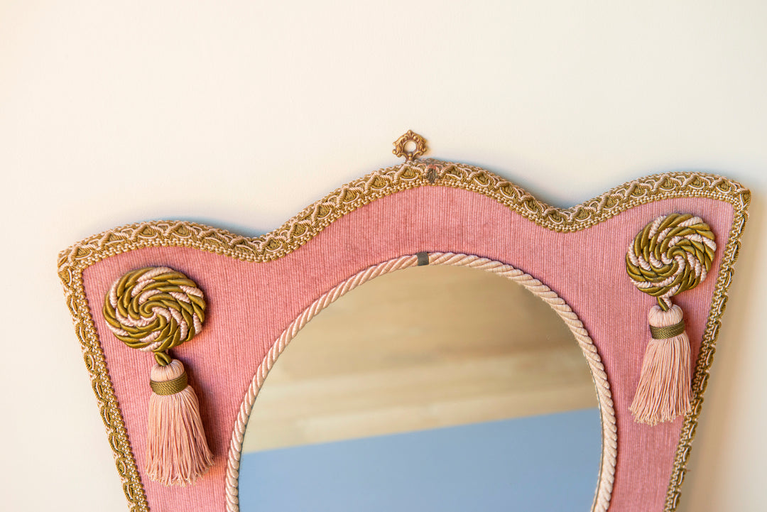 Velvet Upholstered Mirror With Tassels, Boudoir Home Decor