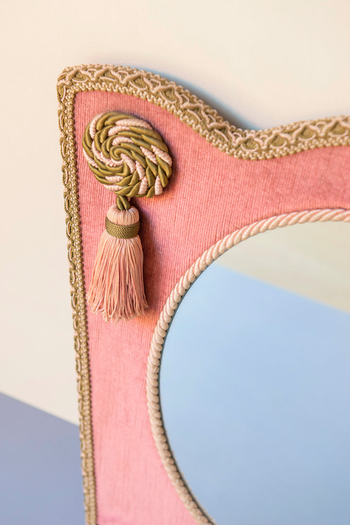 Velvet Upholstered Mirror With Tassels, Boudoir Home Decor