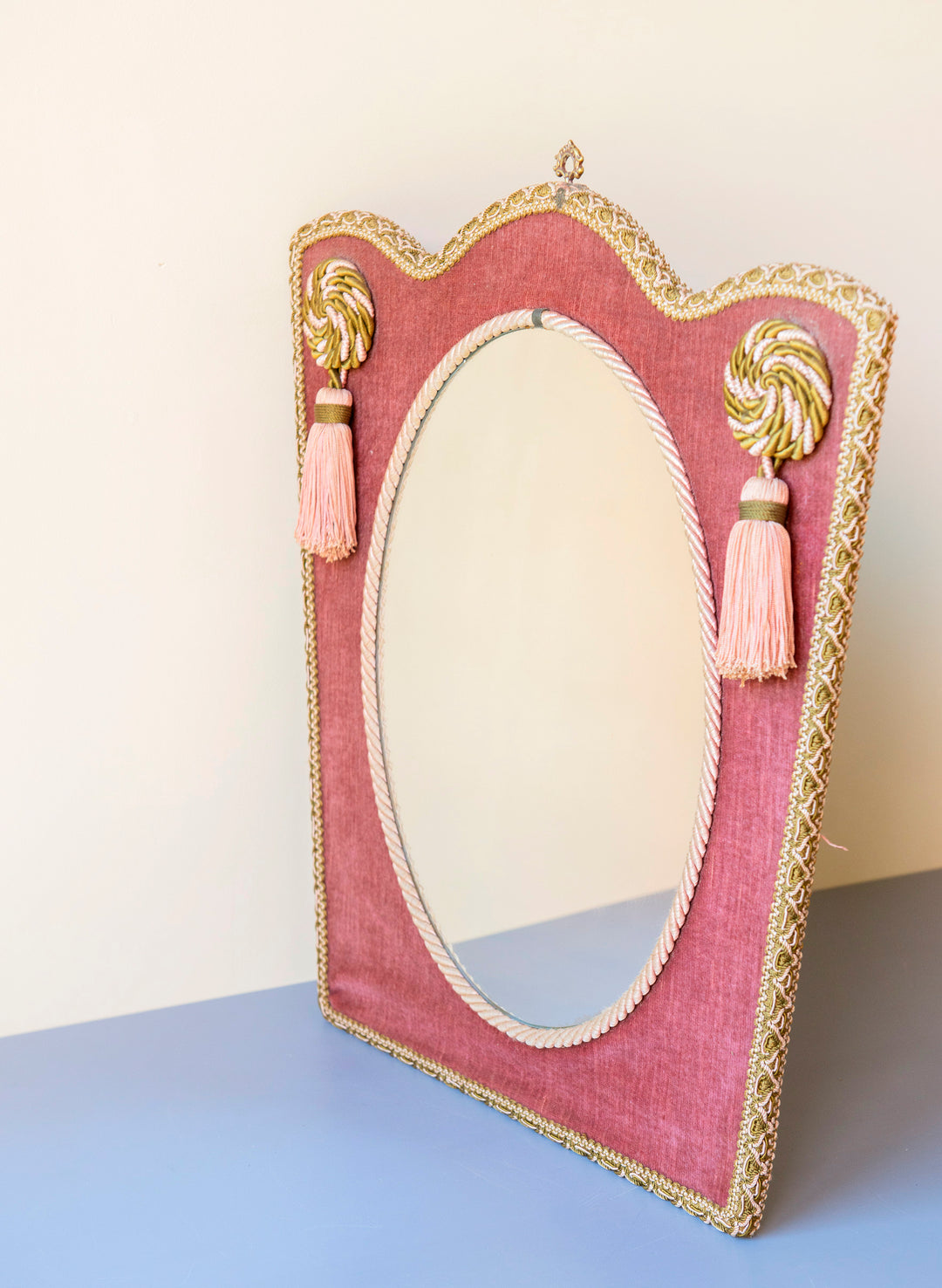 Velvet Upholstered Mirror With Tassels, Boudoir Home Decor