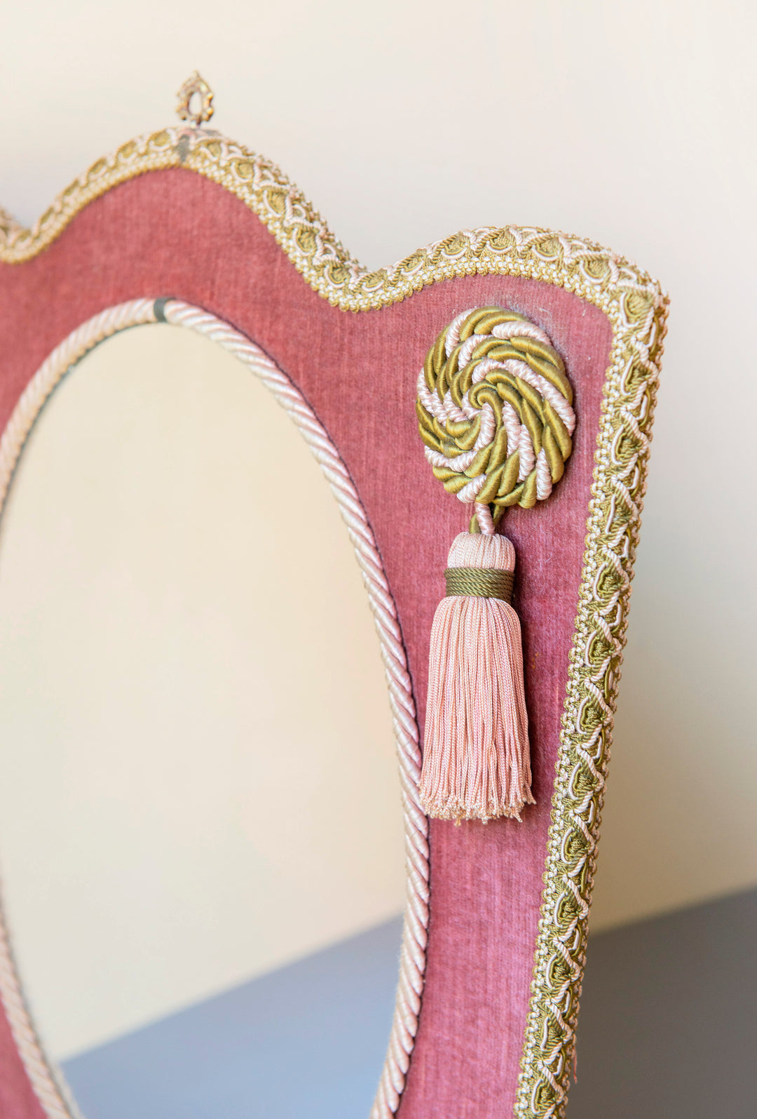 Velvet Upholstered Mirror With Tassels, Boudoir Home Decor