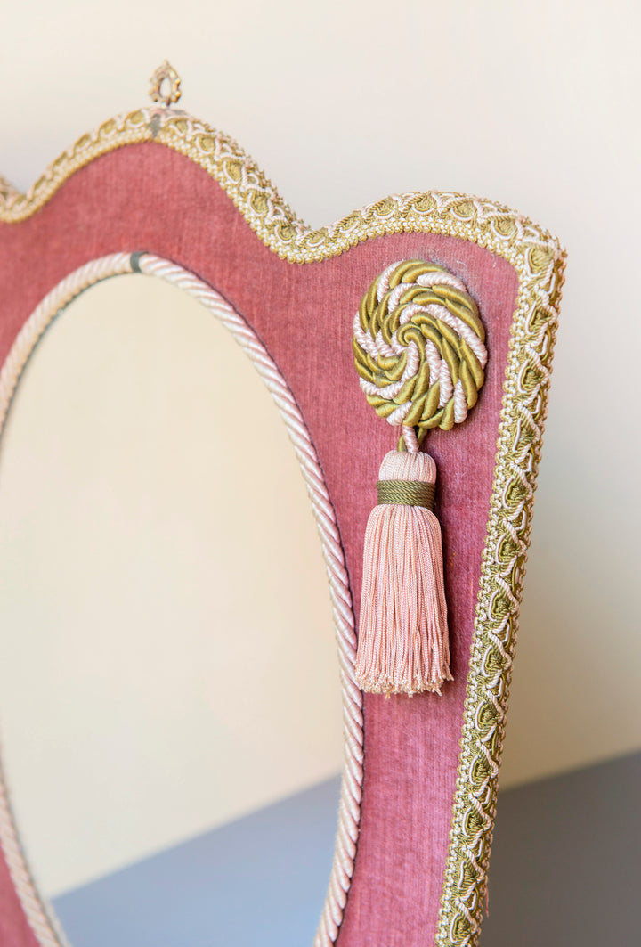 Velvet Upholstered Mirror With Tassels, Boudoir Home Decor