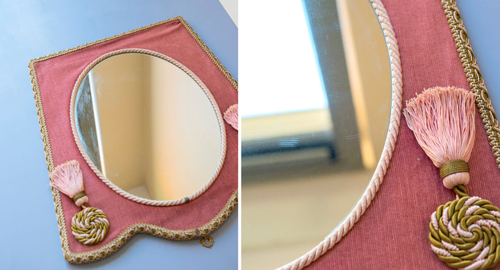 Velvet Upholstered Mirror With Tassels, Boudoir Home Decor