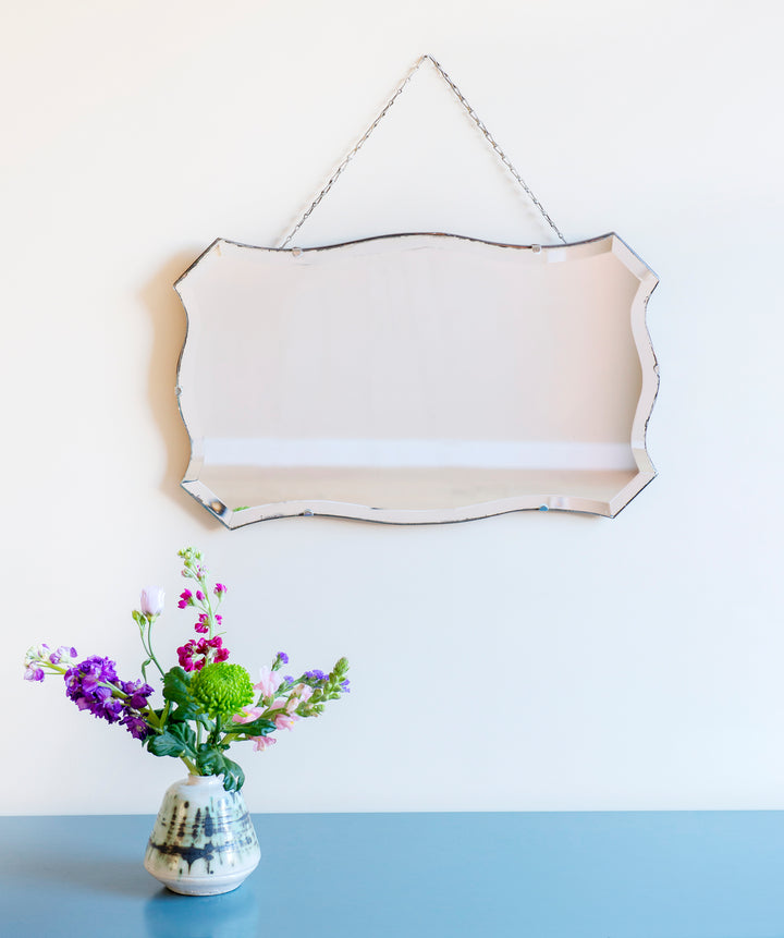 Antique Frameless Mirror With Hanging Chain, Art Deco