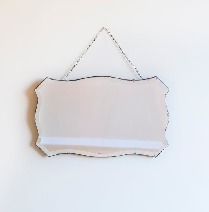Antique Frameless Mirror With Hanging Chain, Art Deco
