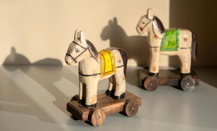 Pair of Vintage Indian Wooden Folk Art Horses